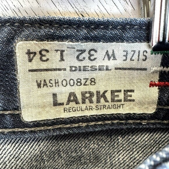 Diesel Larkee Regular Straight Denim Jeans Mens Size 32x30 Button Fly Italy - Picture 8 of 10